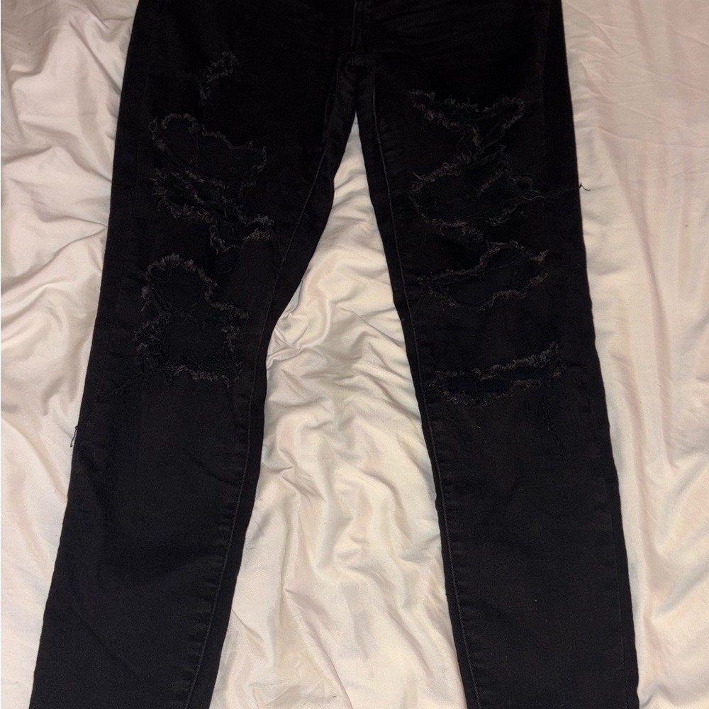 American Eagle Black Distressed Skinny Jeans